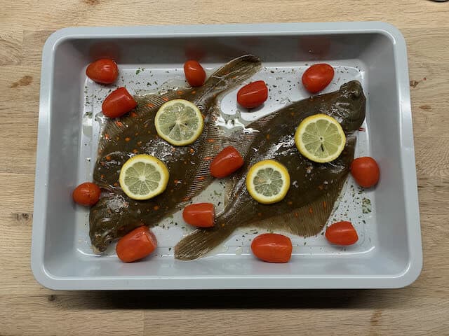 Small plaice prepared for roasting