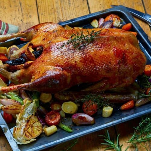 roast goose on serving tray