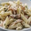 penne pasta carbonara in a serving bowl