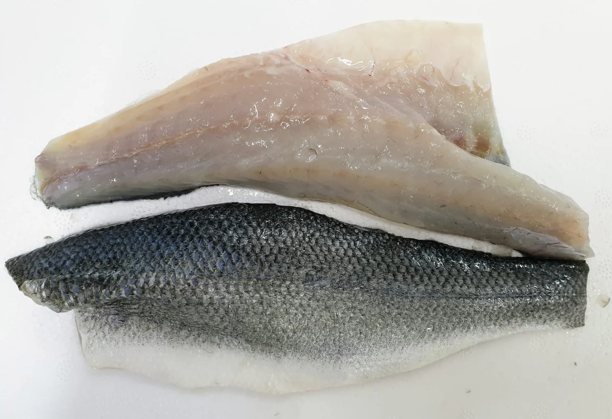 uncooked sea bass fillets