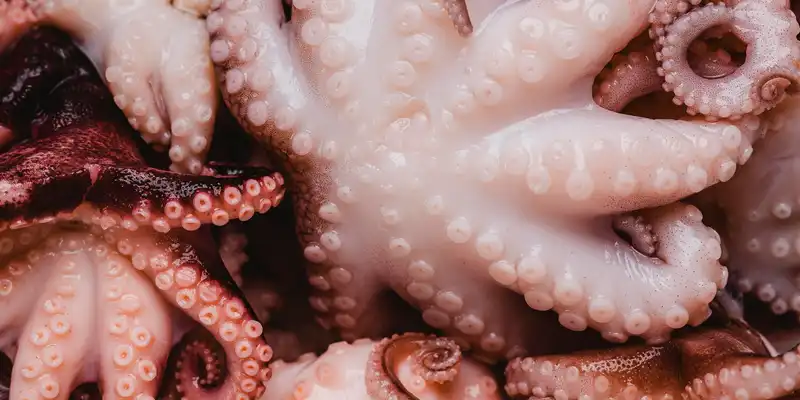 a collection of raw octopus close up